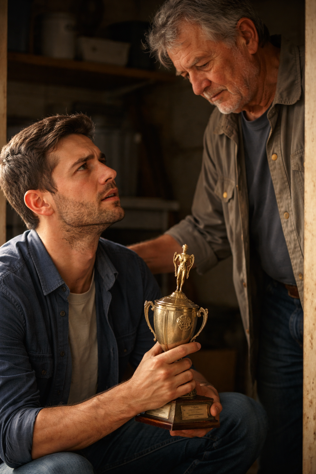 Ele Nunca Disse “Tenho Orgulho de Você” — Mas o Troféu Velho Que Escondeu Por Anos Fez o Filho Parar Sem Ar